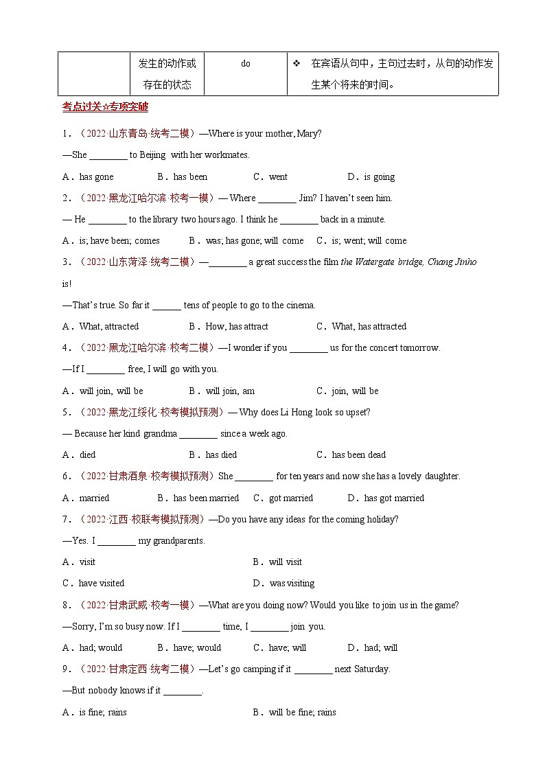 【中考二轮复习】2023年英语高频考点汇编——学案14 动词时态（原卷版）第3页