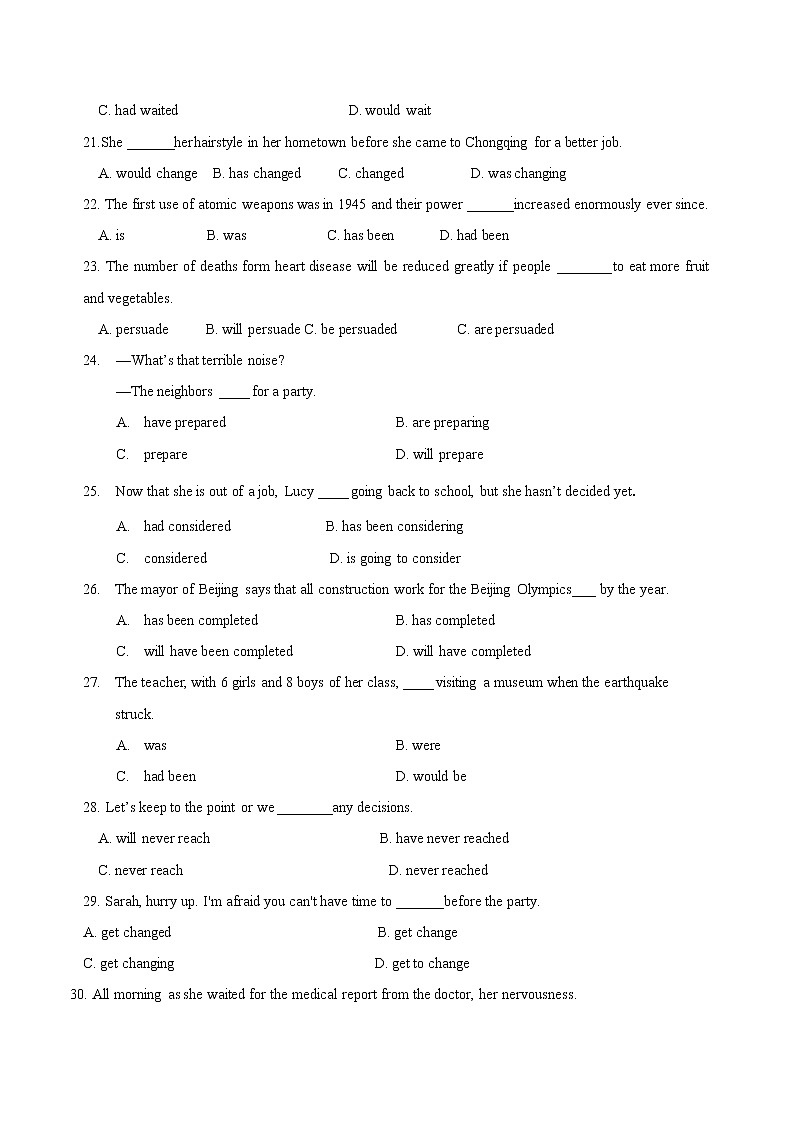 03.动词的时态语态、非谓语动词精练精析-版上海名校高中自主招生英语黄金宝典03