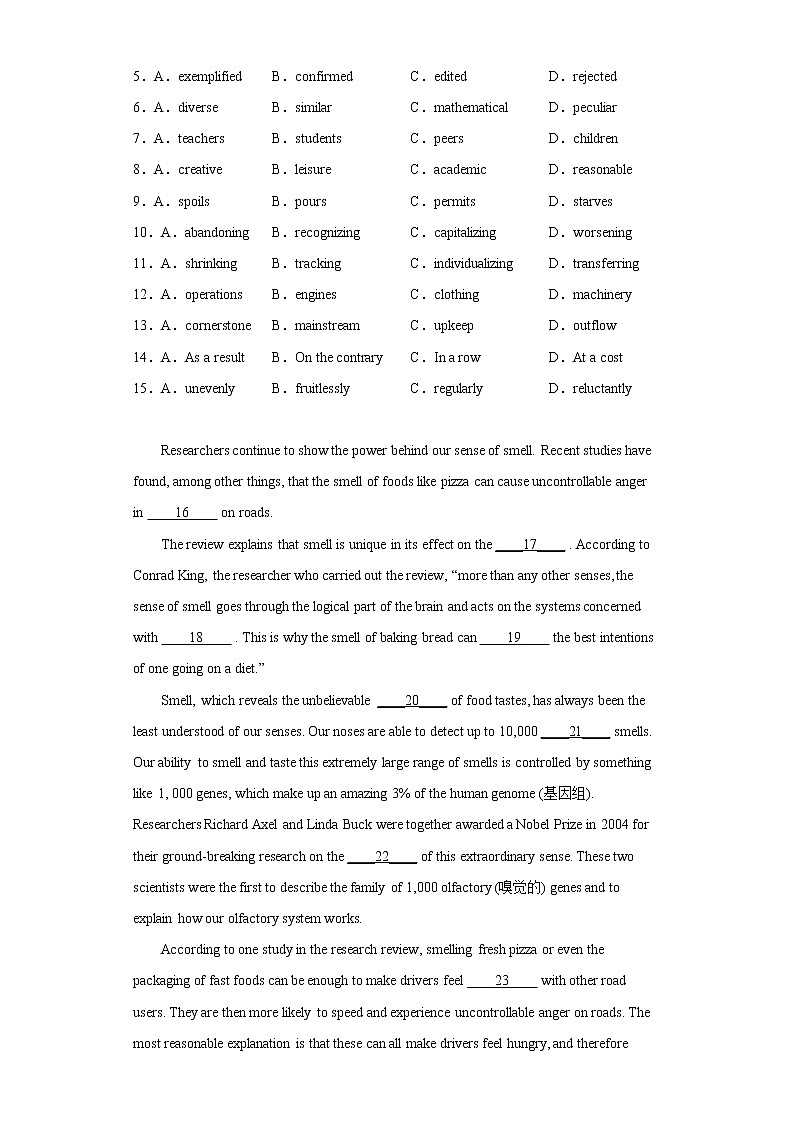 21. 完形填空（题干15个选项）（原题版）-版上海名校高中自主招生英语黄金宝典第2页