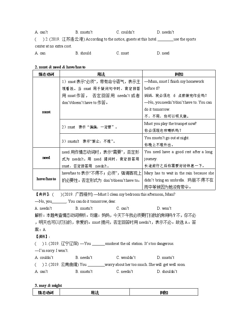 【专项练习】全套专题英语中考考点七：情态动词专题整理(带答案)02