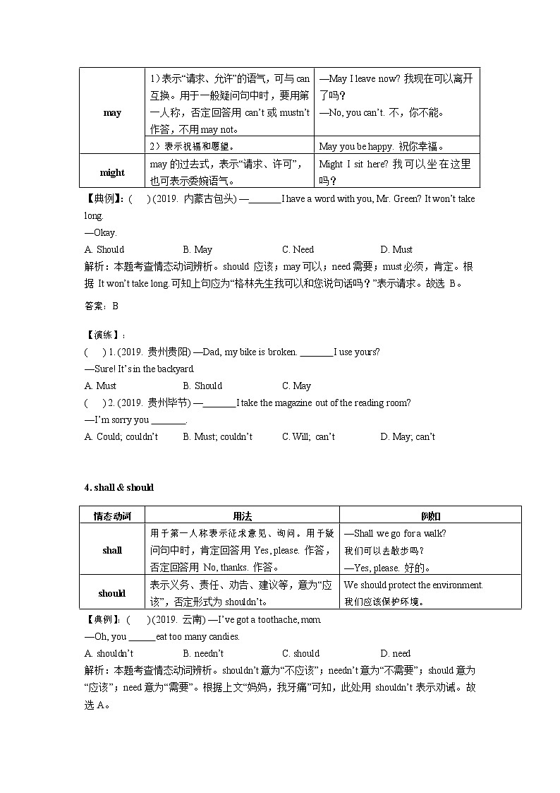 【专项练习】全套专题英语中考考点七：情态动词专题整理(带答案)03