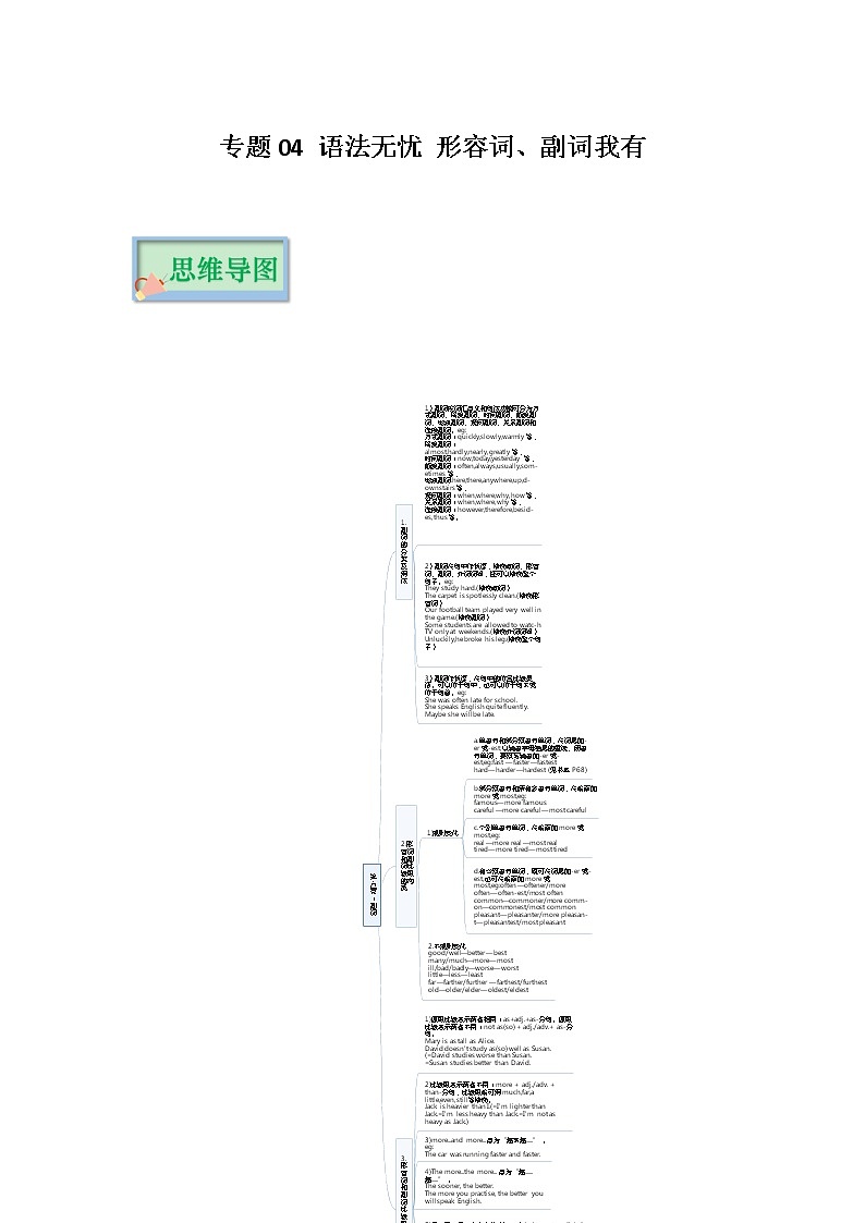 专题04 语法无忧 形容词、副词我有（解析版）——2023年中考英语思维导图+必备知识点梳理+精练学案（全国通用版）第1页
