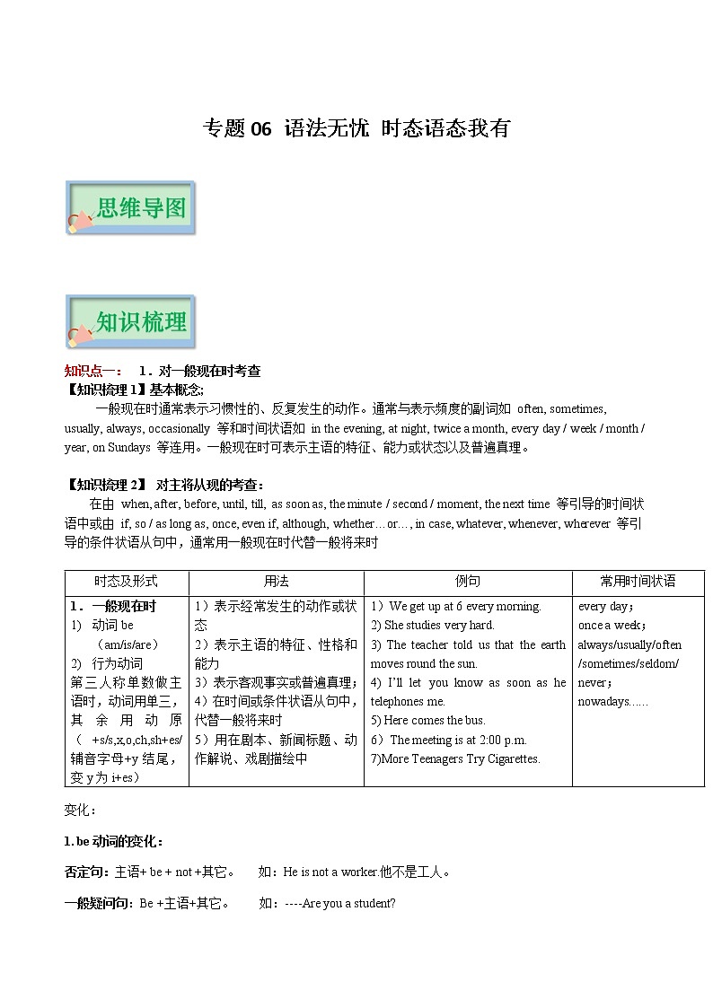 专题06 语法无忧 时态语态我有（解析版）——2023年中考英语思维导图+必备知识点梳理+精练学案（全国通用版）第1页