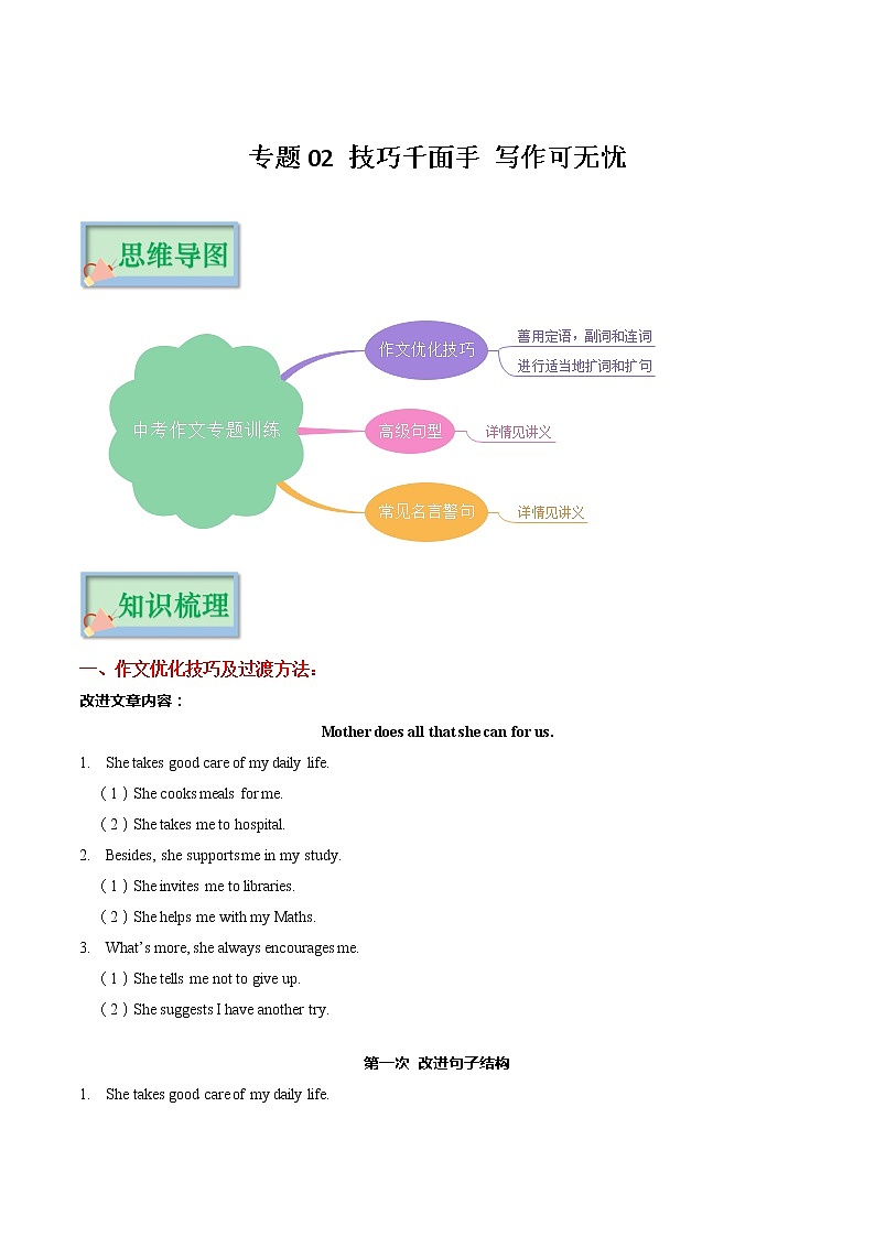专题02 技巧千面手 写作可无忧——2023年中考英语思维导图+必备知识点梳理+精练学案（牛津上海版）（原卷版+解析版）01