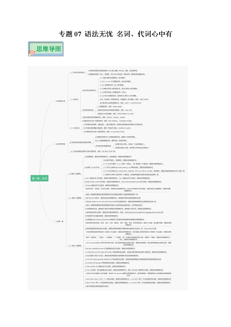 专题07 语法无忧 名词、代词心中有——2023年中考英语思维导图+必备知识点梳理+精练学案（牛津上海版）（原卷版+解析版）01