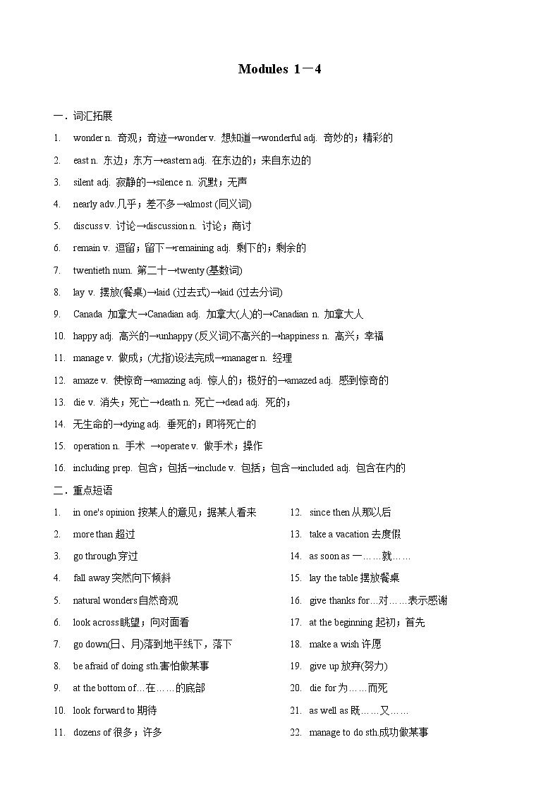 专题1. Modules1-4 -九年级英语寒假精讲精练（外研版）01
