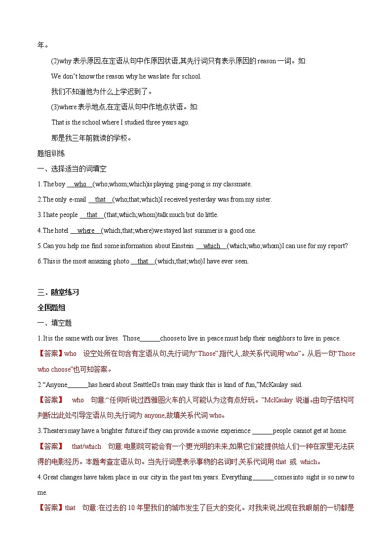 专题6.  定语从句 -九年级英语寒假精讲精练（牛津译林版）03