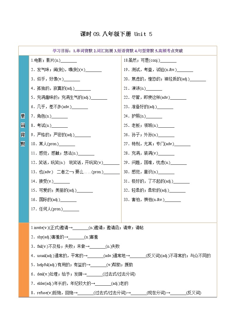 课时09.八年级下册 Unit 5-中考英语四轮总复习（仁爱版）01