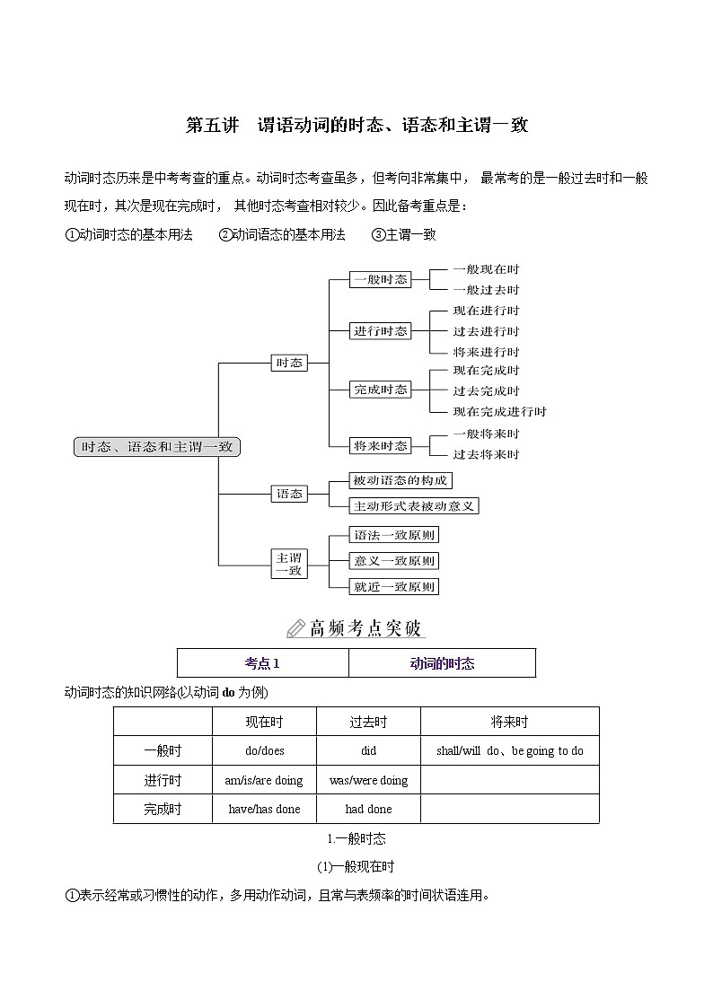 课时05.谓语动词的时态、语态和主谓一致-中考英语四轮总复习（仁爱版）（教师版）第1页