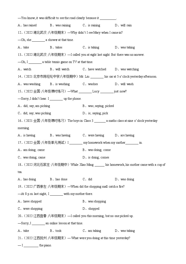 Unit 5 Grammar重点语法 过去进行时-2022-2023学年八年级英语下册单元重难点易错题精练（人教版）02