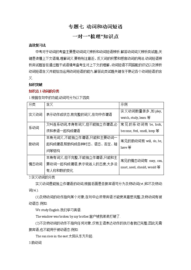 专题七动词和动词短语-2023年初中英语中考复习专项突破第1页