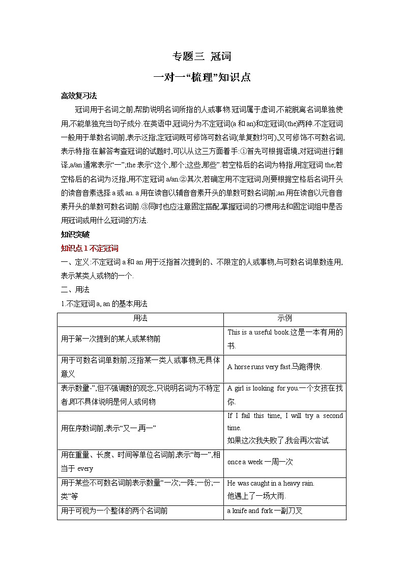 专题三冠词-2023年初中英语中考复习专项突破第1页