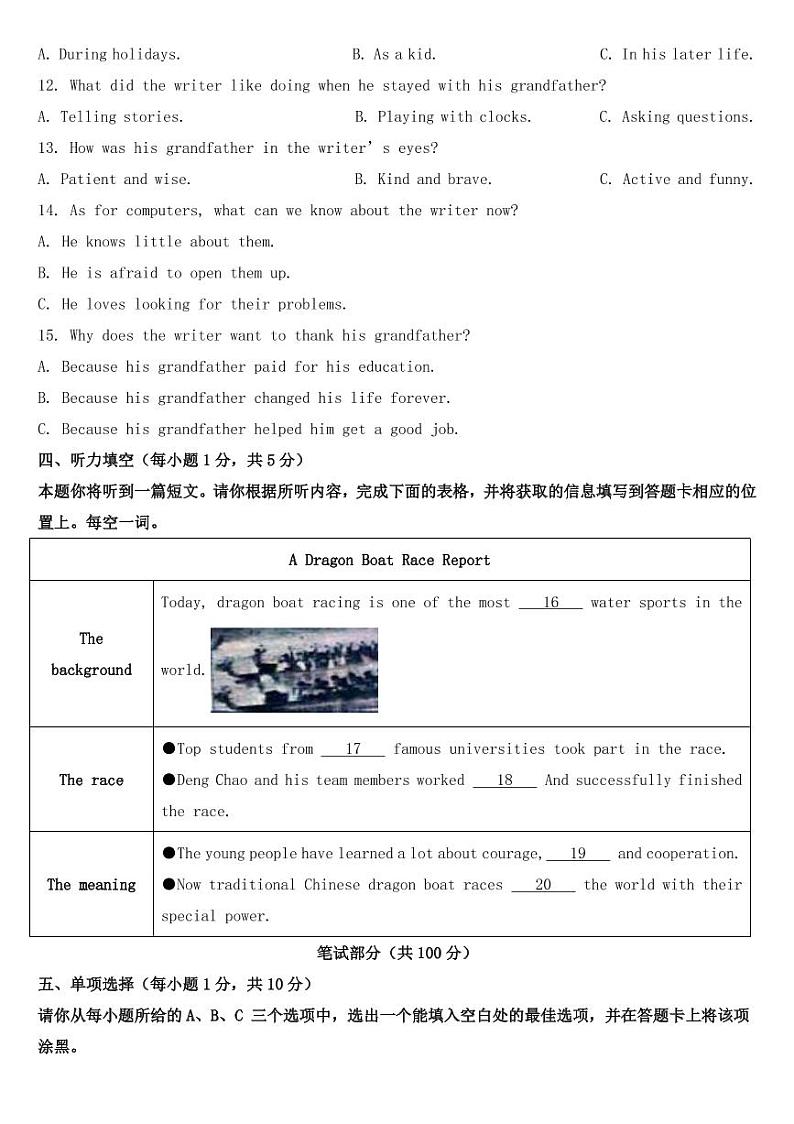 2018-2022年山西省近五年中考英语试卷PDF版（含答案）第2页