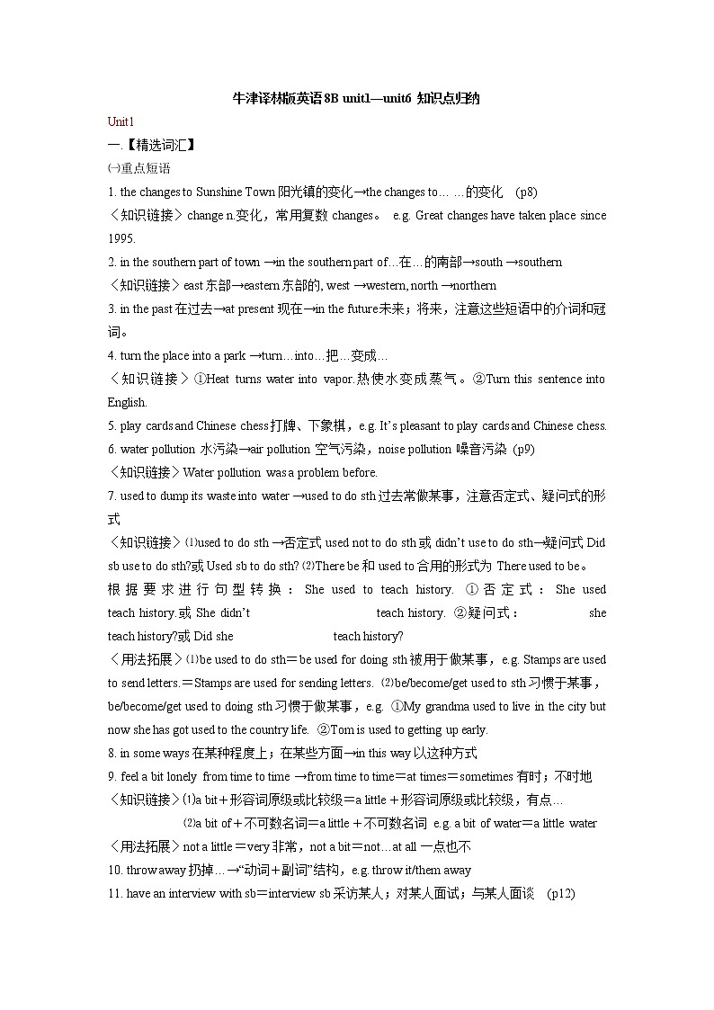 牛津译林版英语8B unit1—unit6 知识点归纳01