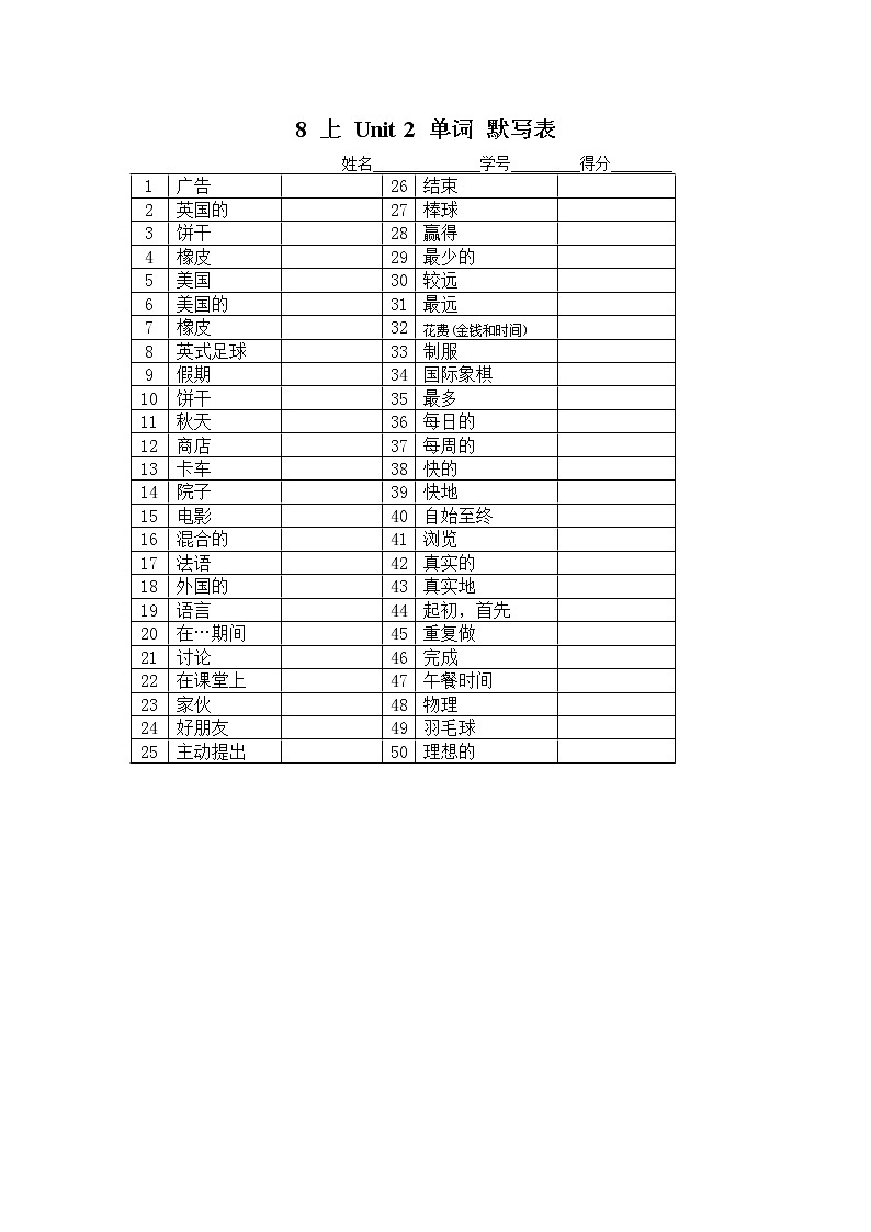 牛津初中英语译林版8A全册单词默写表02