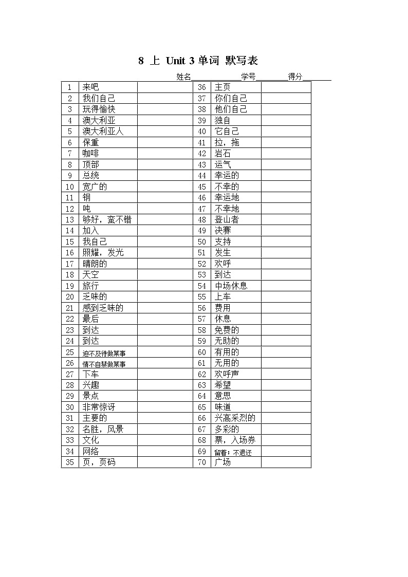 牛津初中英语译林版8A全册单词默写表03