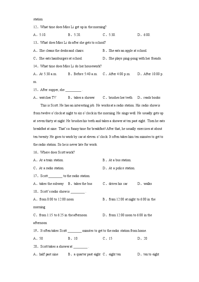 英语人教版7年级下册Unit 2 Section A 分层作业（基础版）(含答案)02