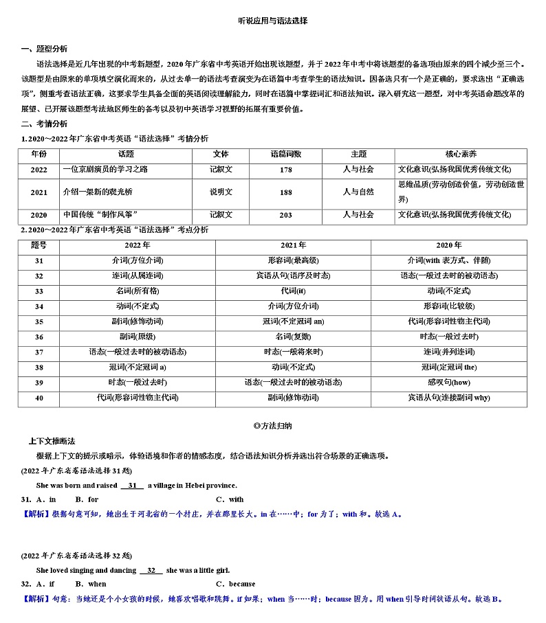 2023年广东省广州市中考英语三轮冲刺：听说应用与语法选择第1页