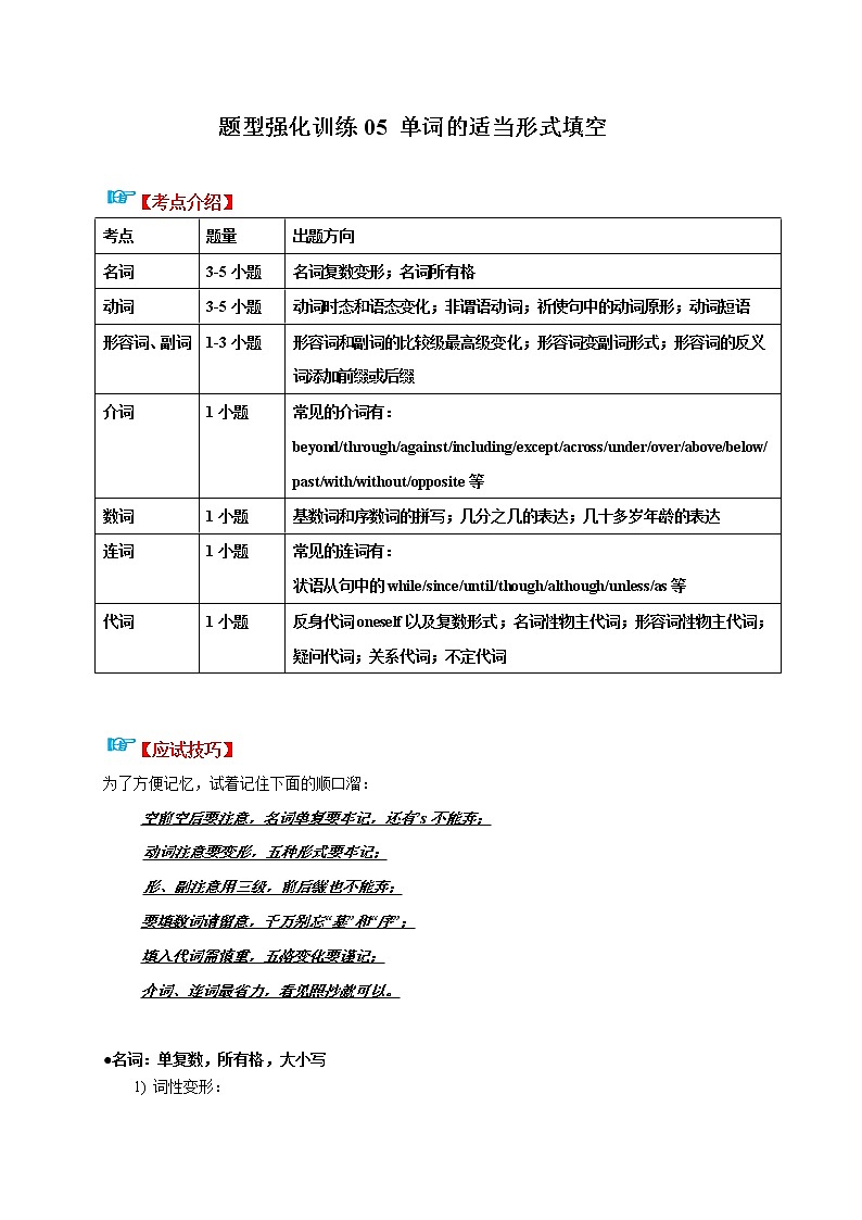 题型强化训练05 单词的适当形式填空-江苏中考英语二轮复习语法专题讲解与题型强化训练（牛津译林版）01