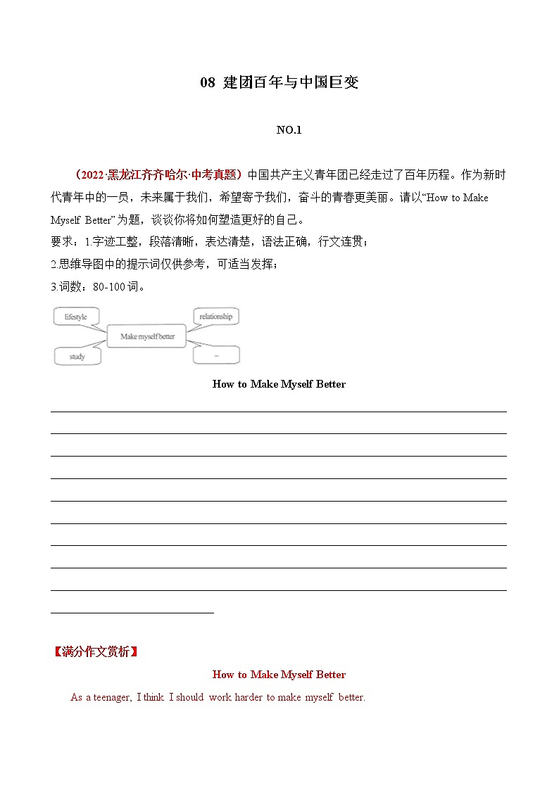 08 建团百年与中国巨变中考英语满分作文赏析01