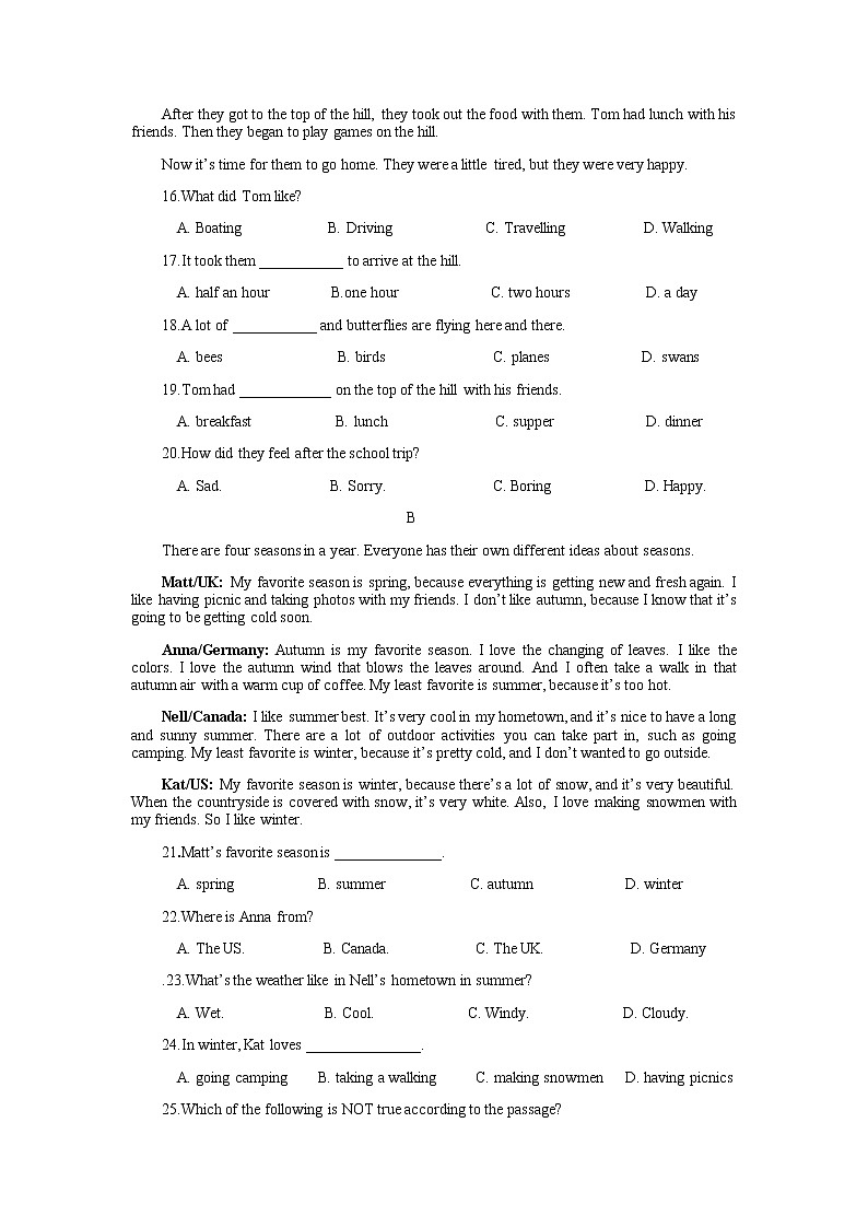 浙江省慈溪市2022-2023学年上学期八年级第一次月考英语试题第2页