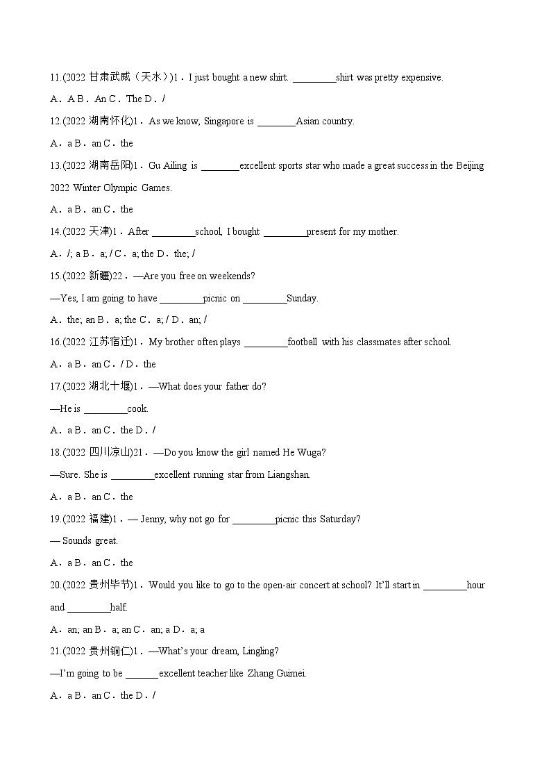 专题01 冠词-备战中考英语语法常考点专项突破精选题集（原卷版）第2页