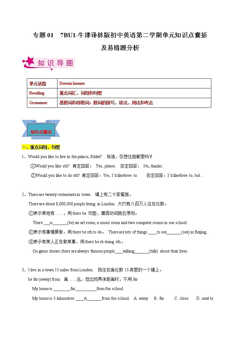 专题01 7BU1-牛津译林版初中英语第二学期单元知识点囊括及易错题分析（江苏专用）01