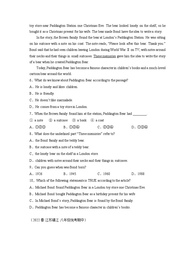 专题09阅读理解精练精析20篇（期中真题名校模拟）-2022-2023学年八年级英语下学期期中复习查缺补漏冲刺满分（牛津译林版）第2页