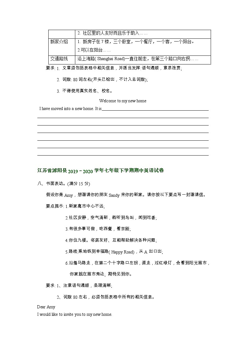 江苏省宿迁市沭阳县近三年（2020-2022）七年级下学期期中英语试题分类汇编：书面表达第2页