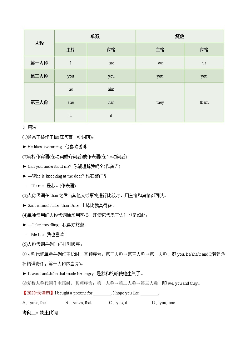 中考英语考点一遍过 考点05 代词的用法 试卷02