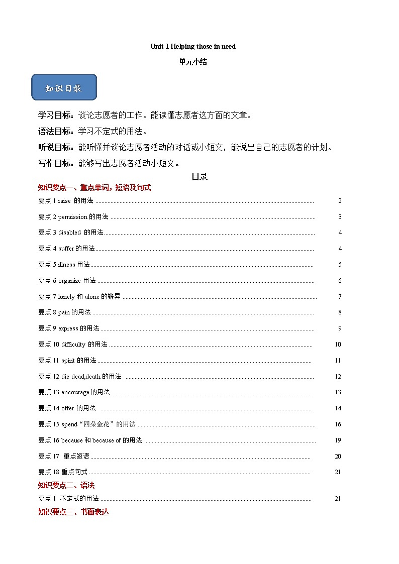 Unit 1 单元小结-八年级英语下册同步精品课堂（牛津深圳版） 试卷01