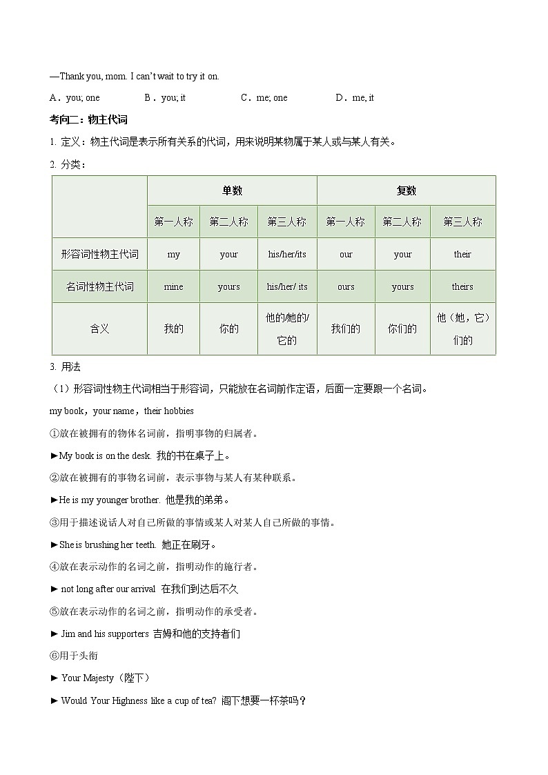 考点05 代词-【讲通练透】  (学生版)第3页