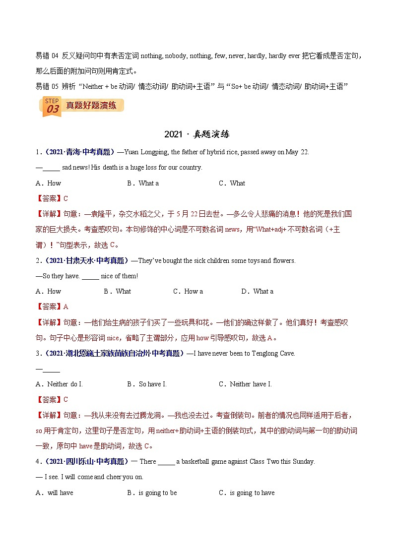 中考英语三轮冲刺过关  查补易混易错  专题13 特殊句式02