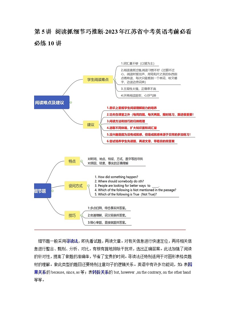 第5讲 阅读抓细节巧推断-2023年江苏省中考英语考前必看必练10讲第1页