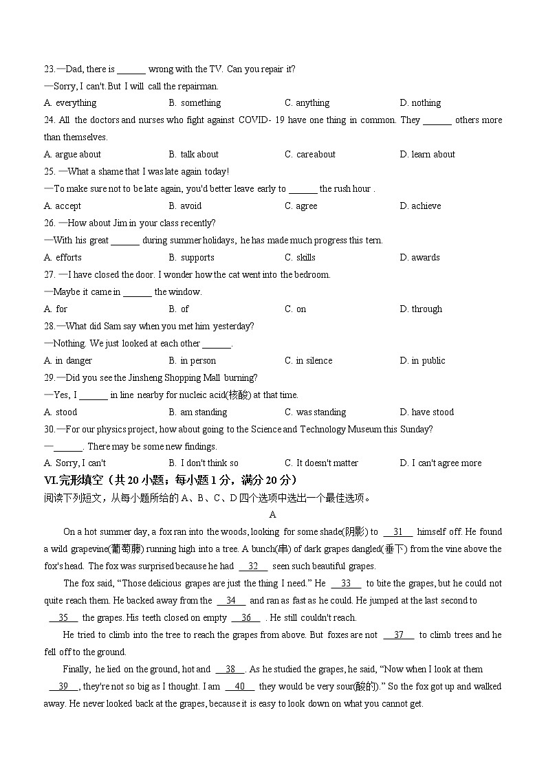 2023年安徽省合肥市庐江县中考模拟英语试题(含答案)第3页