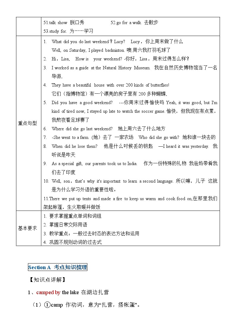 新目标初一下册（春季班）英语  第12讲  Unit 12 What did you do last weekend？提升版 试卷02