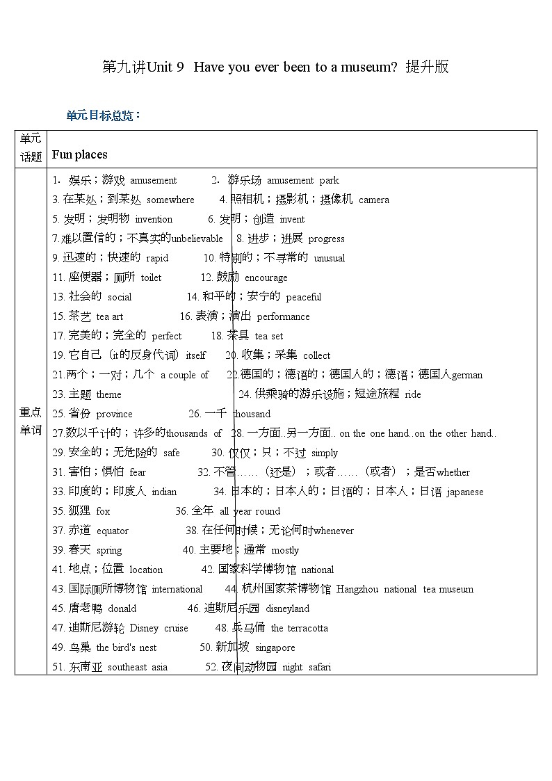 第9讲 Unit 9  Have you ever been to a museum？ 提升版（教师版）第1页