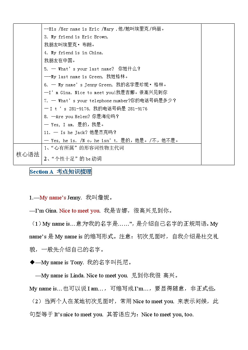 初一英语上册（秋季班）讲义  第1讲 Unit 1  My name’s Gina. 基础版02