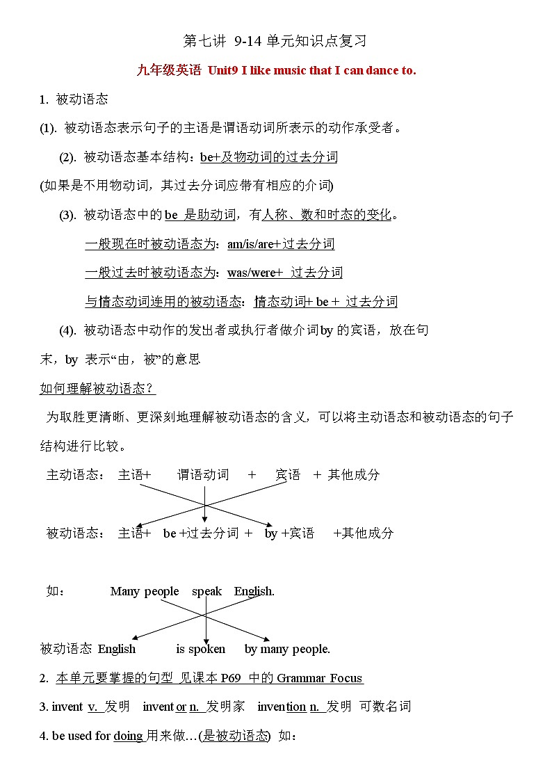 第7讲  英语Unit 9-14单元知识点总结   提升版（教师版）第1页