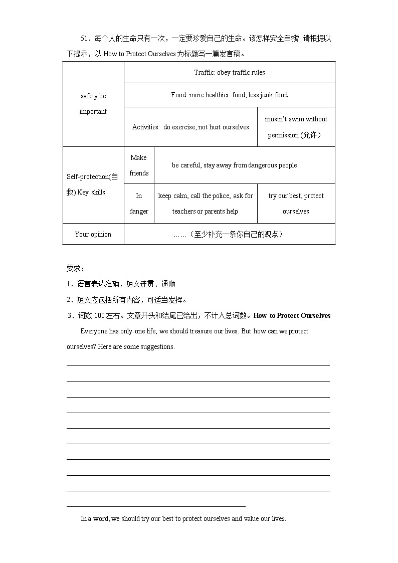 山东省德州市武城县2020-2022年中考英语一模试题分类汇编：书面表达02