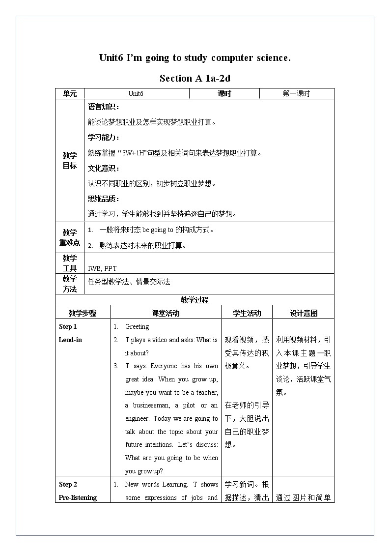 Unit 6 第1课时 Section A (1a-2d)(教学设计)人教新目标（Go For It）八年级英语上册01