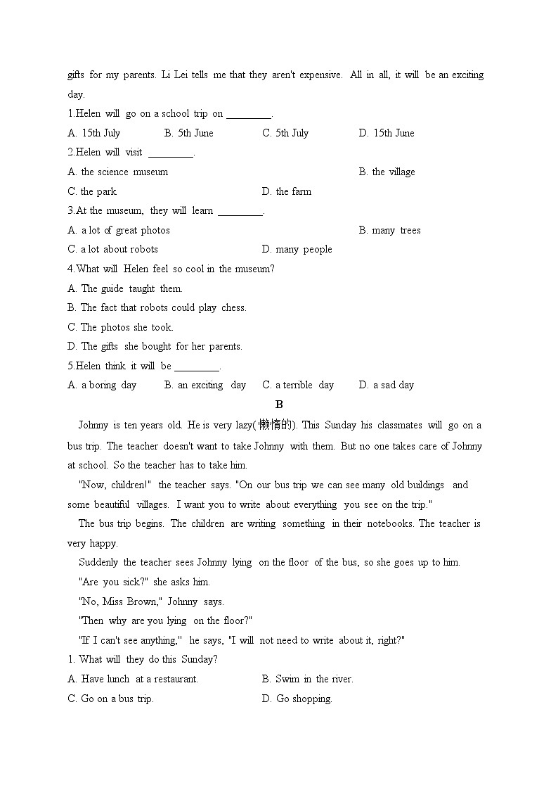 冀教版英语七年级下册单元检测卷 Unit 1 A Trip to the Silk Road（测基础）第3页
