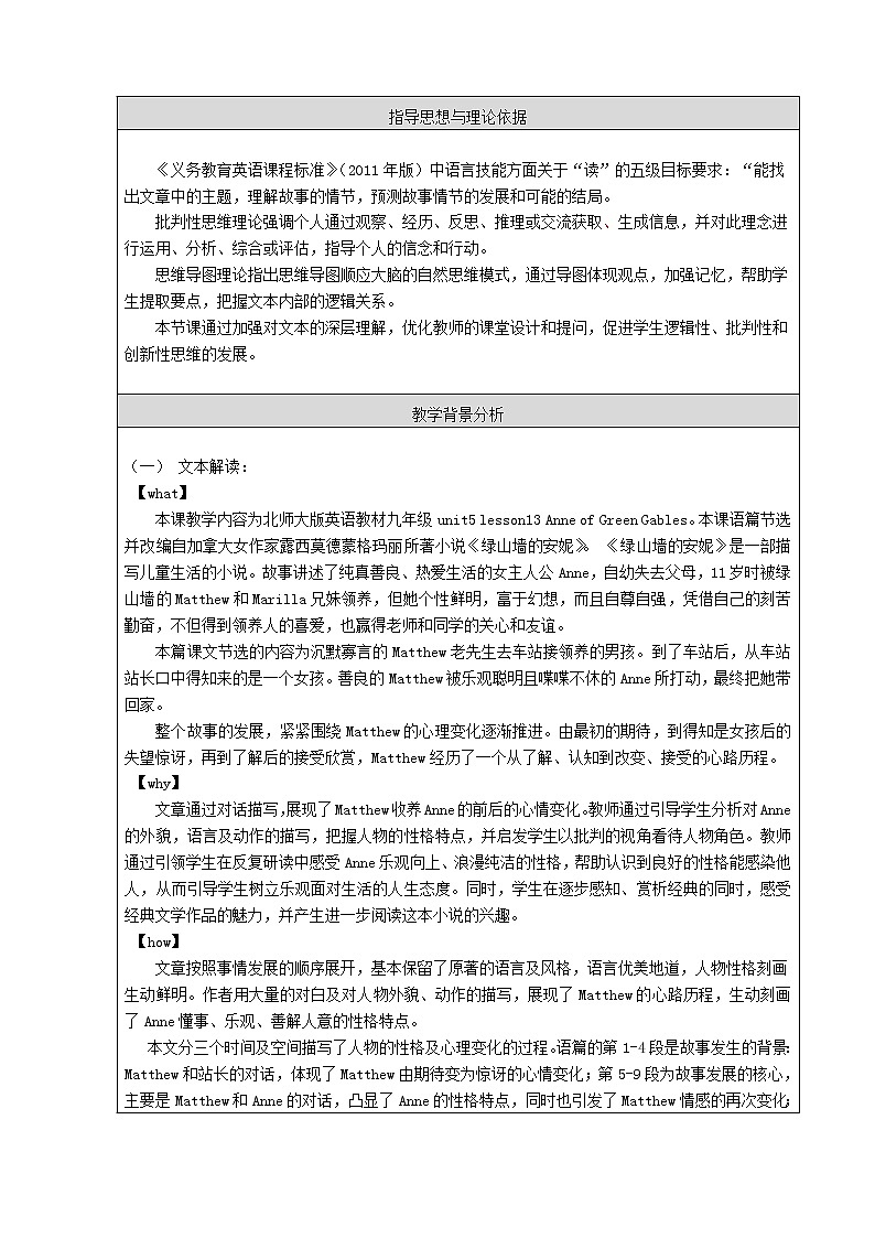 北师大版英语九全 Unit 5  Lesson 13 Anne of Green Gables 教案02