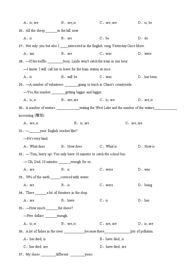 初中考英语：系动词be专项练习题第3页