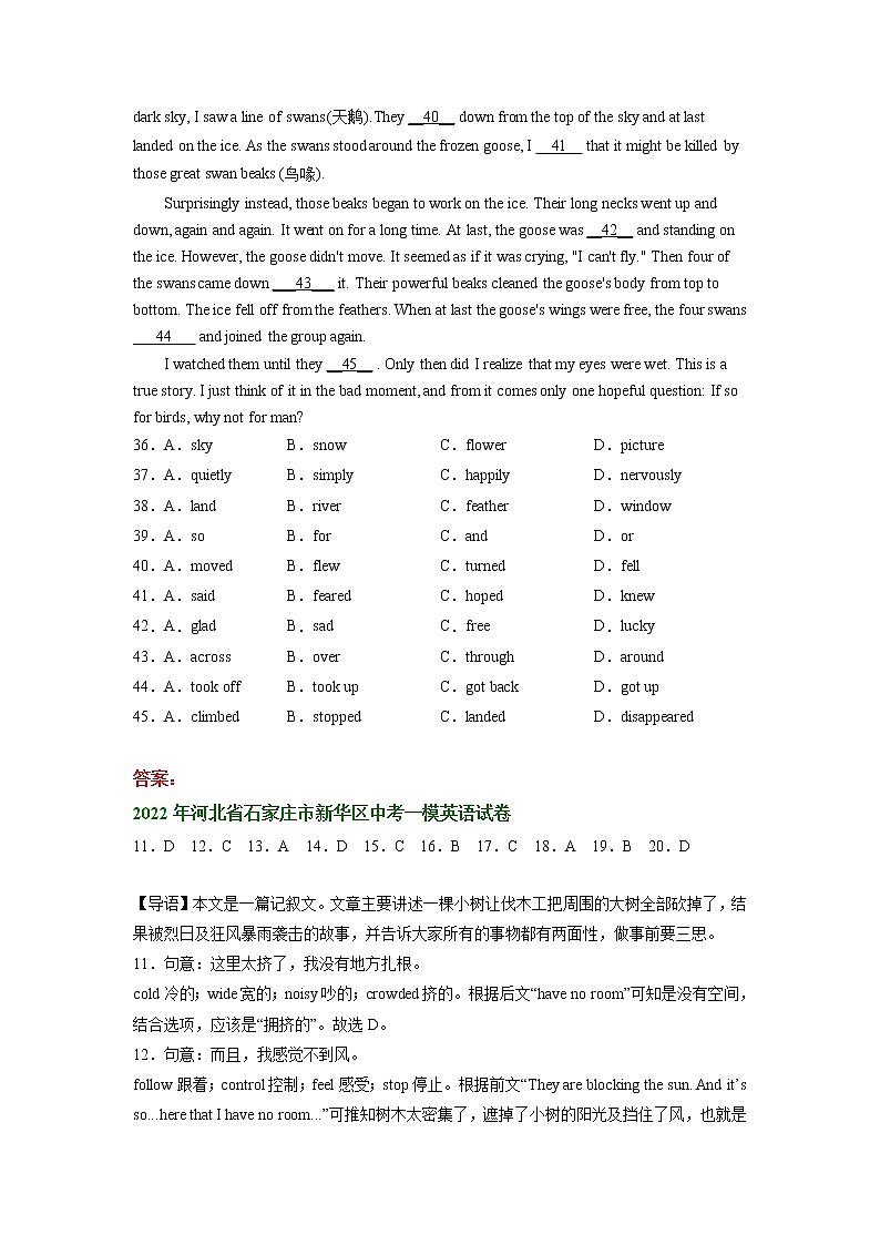 河北省石家庄市新华区2021-2022年三年中考一模英语试题分类汇编：完形填空第3页