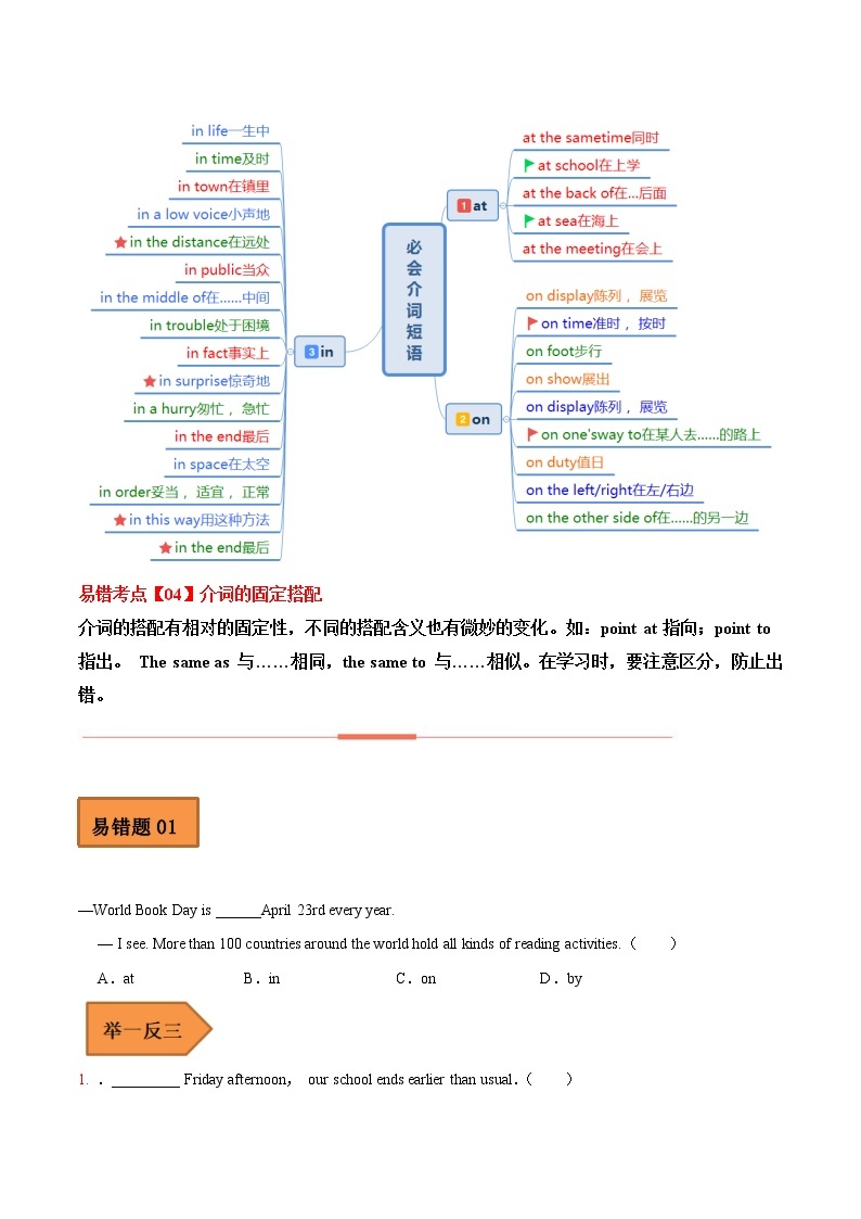 【全国通用】2023年中考英语易错题汇编——04 介词（原卷版+解析版）02