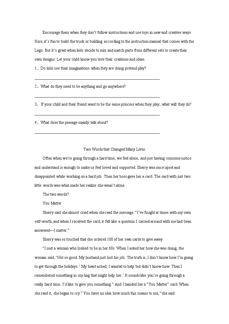 北京中考英语阅读表达专项训练02