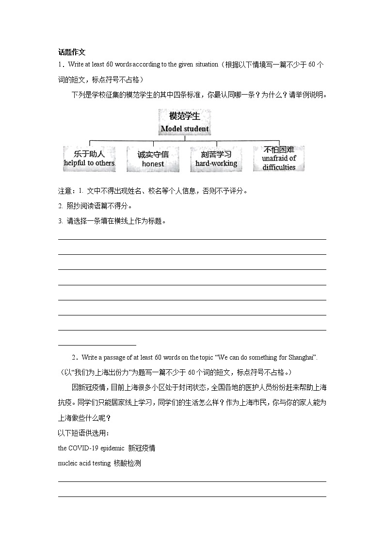 上海中考英语话题作文专项训练第1页