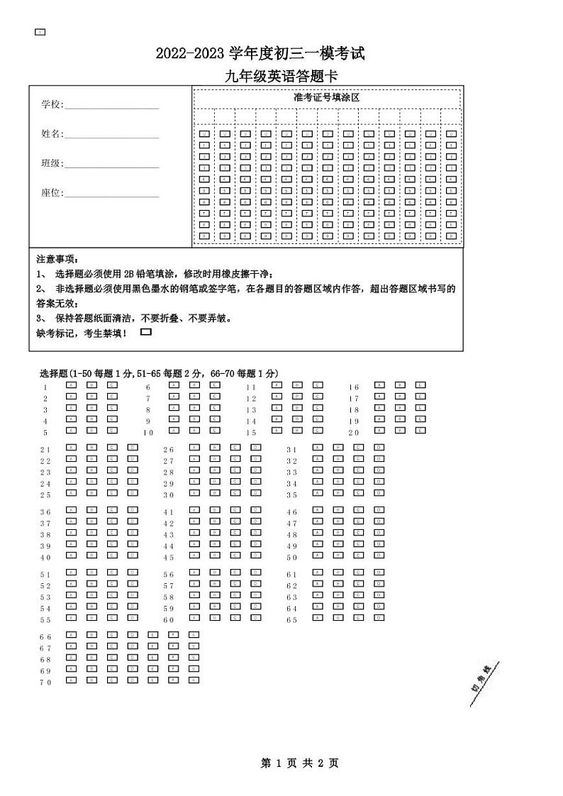 2023年江苏省宿迁地区中考一模英语试题01