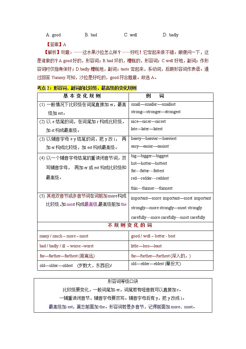 语法专题六 形容词和副词【考点精讲精练】-2023年中考语法一点通（教师版）第2页
